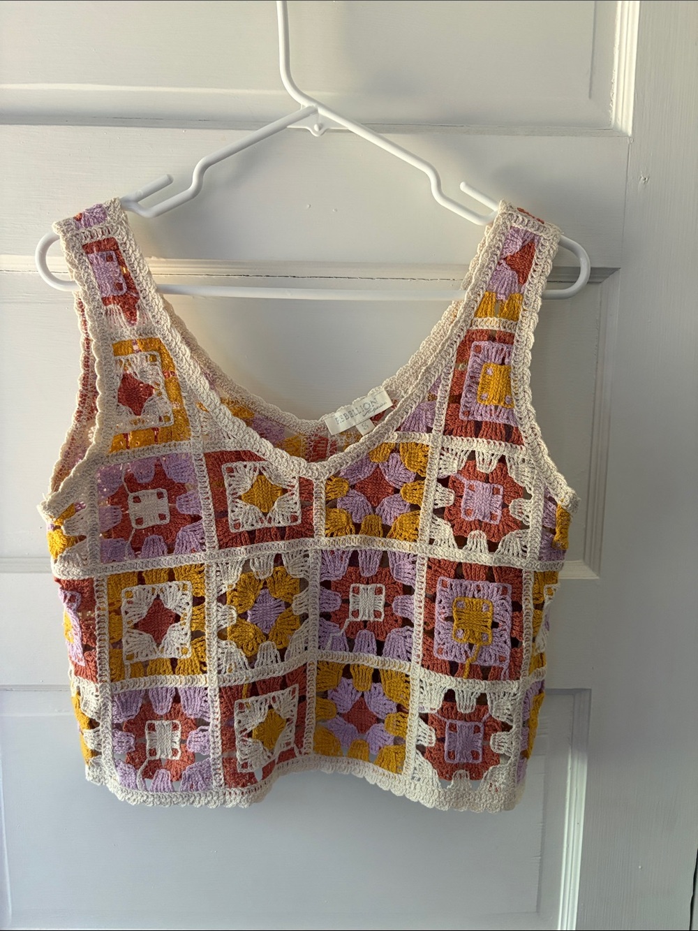 Crochet Patchwork Tank Top - Pink, Yellow & Cream